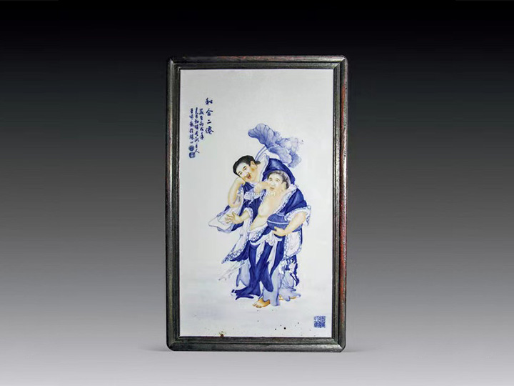 青花紅彩人物瓷板畫(huà)
